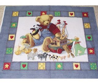 BJ Teddy Bear 2 by 2 Noahs Ark Quilt top Panel Cotton Fabric