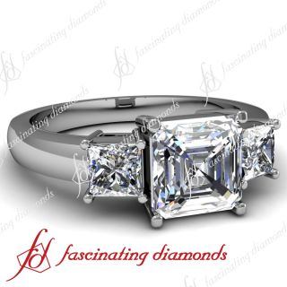 Ct Asscher Cut Diamond modest 3 Stone Engagement Ring SI1 F Color 