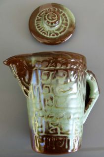 Frankoma 7J Mayan Aztec Prairie Green Teapot 1950s 70s Red Sapulpa 