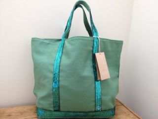 Vanessa Bruno BNWT Jade Green Sequin Canvas Cabas Moyen Tote Bag