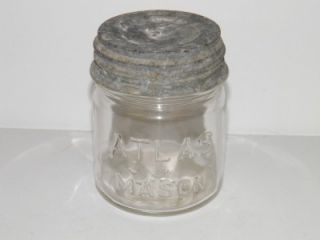 Antique Clear Glass Atlas Canning Mason Jar Fruit Jar with Original 