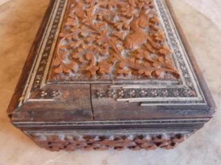 Antique Anglo Indian Carved Wooden Sadeli Trinket Box