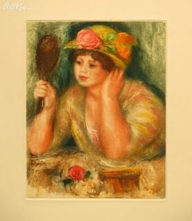 Pierre Auguste Renoir La Femme Au Mirrior Hand Colored Etching Retail 