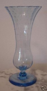 Fry Art Glass Azure Blue Baluster form Controlled Bubble Vase