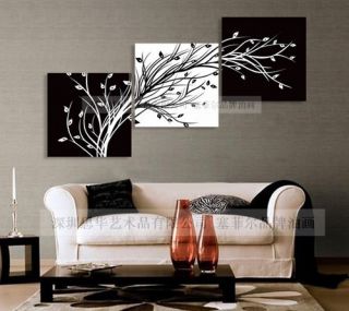 Modern Abstract Huge Wall Art Oil Painting on Canvas Black White Tree 
