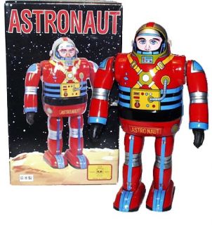 Japan Astronaut Robot Wind Up Osaka Tin Toy Metal House