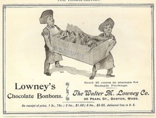 1895 Old Magazine Print Ad Lowneys Chocolate Bonbons Baker Boys w 