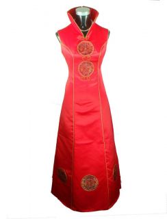 Charming Traditional Chinese Womens Cheong Sam Dress size s 2XL Red 