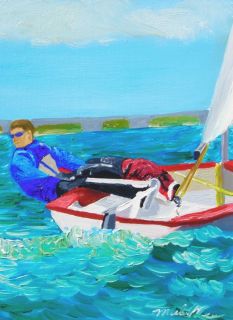 Michael Lee original oil painting Laser Sail Boat