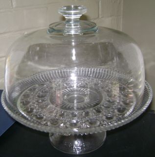 Glass Cake Dome Pedestal Stand Reversible to Punch Bowl Quality Glass 