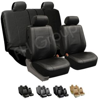 FH PU002114 PU Leather Car Seat Covers Airbag Ready Split Bench Black 