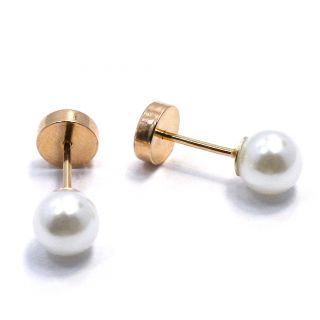   18k High Security Safety Cultured White Pearl Earrings 4mm Baby Girl