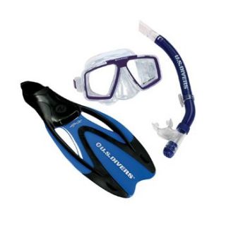 Scuba Dive Gear Mask Dry Snorkel Fins Set Blue Size Medium Snorkling 
