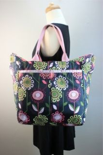 LE SPORT SAC Baby Diaper Bag Tote Purse Green Pink Floral Print Cute 