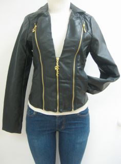 New Baby Phat Leather Like Coat Jacket Black Large NWT 1303BP
