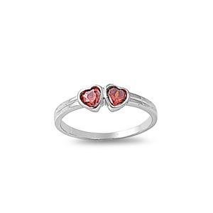 Silver Baby Ring Couples Heart with Garnet CZ Available in Sizes1 2 3 