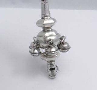   ENGLISH Sterling Silver BABY RATTLE w/ Whistle, Bells, Teething Ring