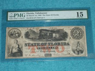1863 Two Dollar $2 State of Florida Obsolete Currency Note Tallahassee 