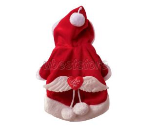   Xmas Cotton Red Hoodie dog clothes christmas Angel Wings cotton padde
