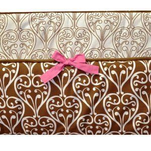 Bacati Damask Pink Chocolate White Baby Crib Bumper Pad
