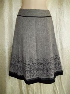   Black Herringbone Wool Blend Ann Taylor Loft Pleated Skirt 8