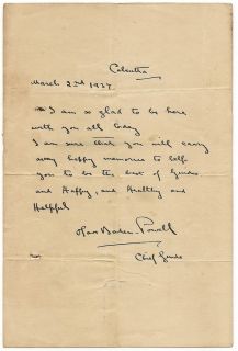 Olave Baden Powell 1937 Signed Letter from Calcutta