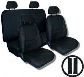 SOLID BLACK Car Seat Covers SET w Steering Wheel Cover Belt Shoulder 