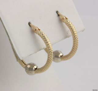   Hoop Ball Earrings   14k Yellow Gold Italy Textured Diamond Cut Estate
