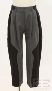 Balenciaga Grey Herringbone Wool Curved Black Panel Pants Size 40 