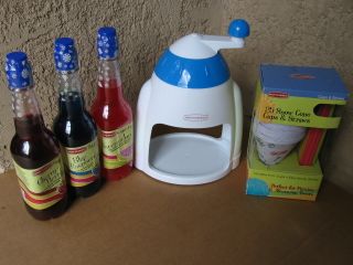 New BACK TO BASICS Snow Cone Maker MANUAL ICE SHAVER Sugar Free Syrup 
