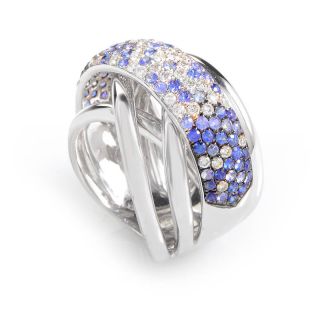 18K White Gold Diamond Sapphire Band Ring