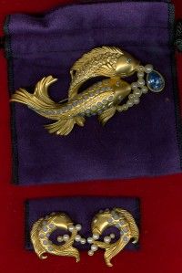 Elizabeth Taylor for Avon Sea Shimmer Fish Brooch Earrings Set