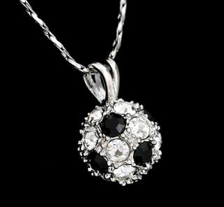    Round Cut Lab Diamond White Black Large Soccer Ball Pendant Necklace