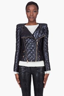 FW12 Balmain Womens navy quilted biker jacket sz 42 2800$ AW
