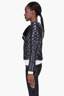 FW12 Balmain Womens navy quilted biker jacket sz 42 2800$ AW