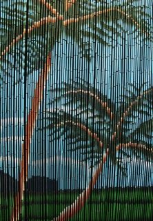 Natural Bamboo Beaded Curtain Beads Backdrop 2 Palm Trees Window Door 