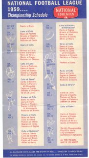 BALTIMORE COLTS 1959 Pocket Schedule NATIONAL BOHEMIAN Beer MR. Boh 