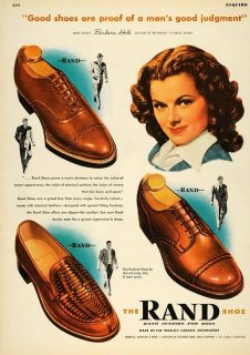  Ad Rand Mens Business Shoes Fashion Barbara Hale ORIGINAL ADVERTISING