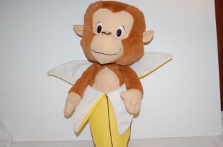   Soft Brown Monkey Inside Yellow Banana Stuffed Animal Lovey Toy