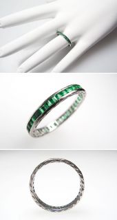 Vintage Emerald Eternity Wedding Band Ring Solid 18K White Gold