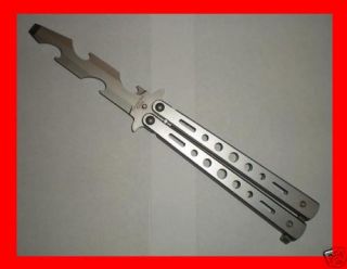 Silver Practice BALISONG BUTTERFLY Knife Bottle Opener Trainer