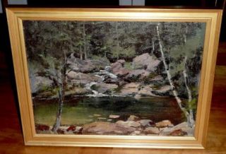 BAR HARBOR MAINE Oil by J STEWART BARNEY Forest Pool Early 1900s