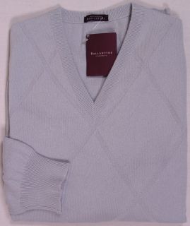 Ballantyne Sweater $990 Gray 100 Cashmere V Neck Jumper Large 52E New 