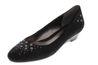 Bandolino New Emalita Black Suede Studded Metallic Wedge Heels Shoes 9 