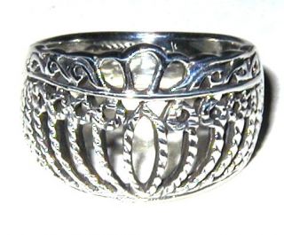 Wide Band Filigree Crown Sterling Silver Ring Size 6 5