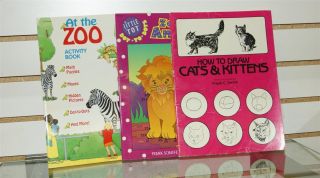   Piece Lot of Activity Books at Zoo Zoo Animals How to Draw Cats