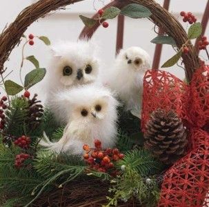 Pair (2) Fuzzy Floofy Brown Hooty Barn Owls Christmas Tree Ornaments 