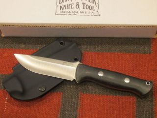 Bark River Bravo 1 Stainless knife, matte black micarta, kydex sheath 