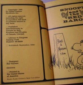 Snoopy and The Red Baron Weekly Reader Childrens Book Club 1966 