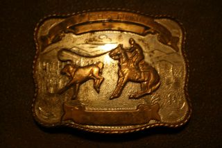 Vintage silver rodeo champion belt buckle 60s or 70s calf roper rider 